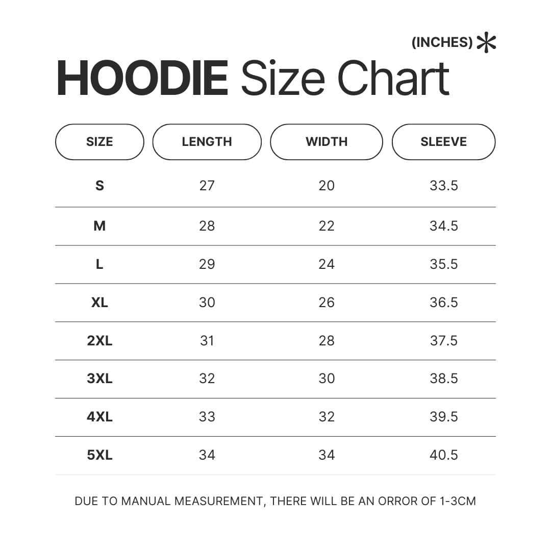 Hoodie Size Chart - Vampire Hunter D Store