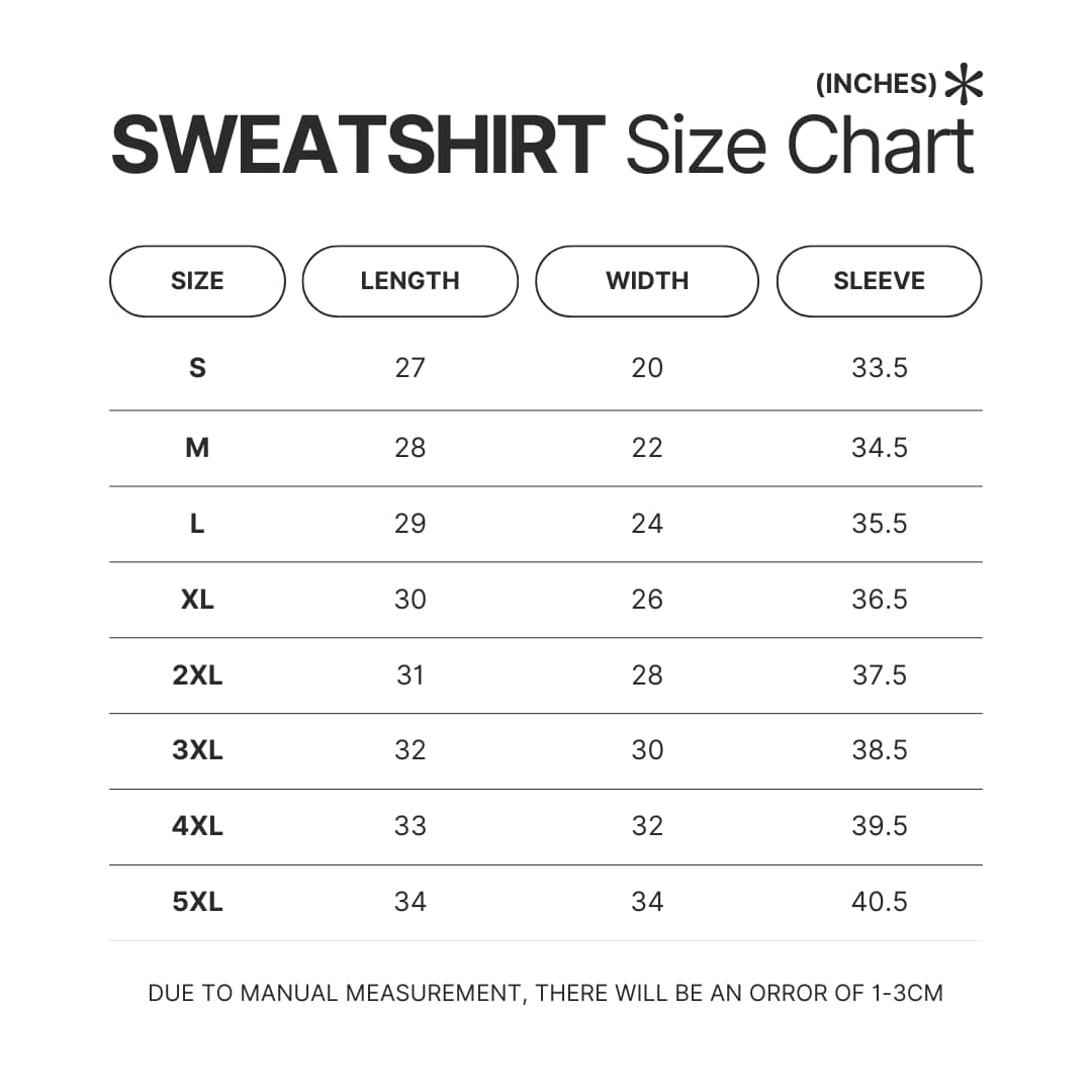 Sweatshirt Size Chart - Vampire Hunter D Store