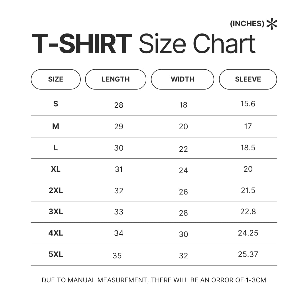 T shirt Size Chart - Vampire Hunter D Store