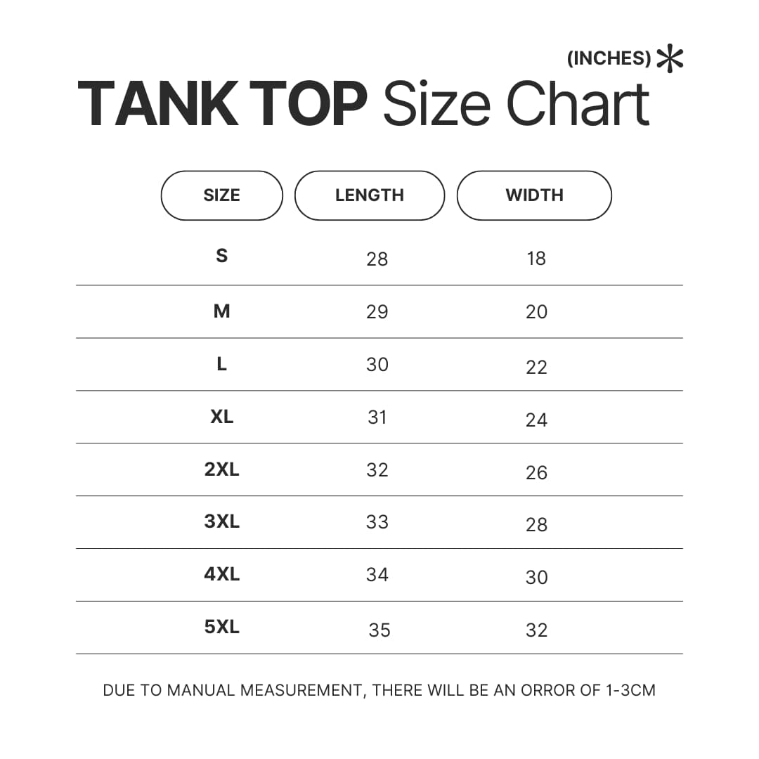 Tank Top Size Chart - Vampire Hunter D Store